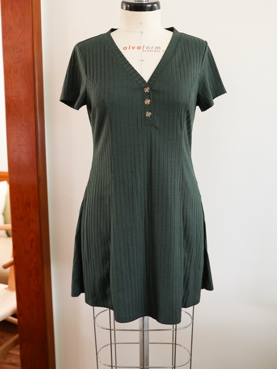 Abound Dresses & Skirts - Dark Green Ribbed V-Neck Short Sleeve Tennis Mini Dress